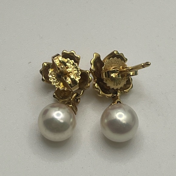 Tiffany & Co. 18K Yellow Gold Natural Pearl Diamond Earrings - Picture 4 of 6